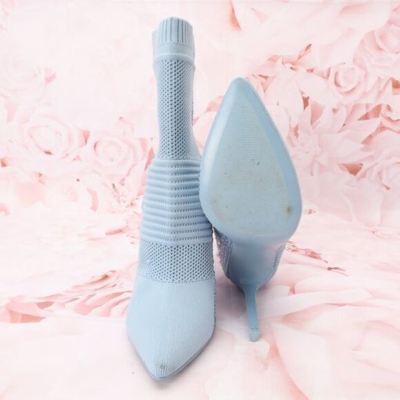 Steve Madden Maxwells Ankle Sock Bootie Heels 9.5M Light Blue Rhinestones - Picture 10 of 10